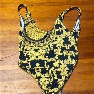 PrettyLittleThing Gold and Black One Piece Swimsuit